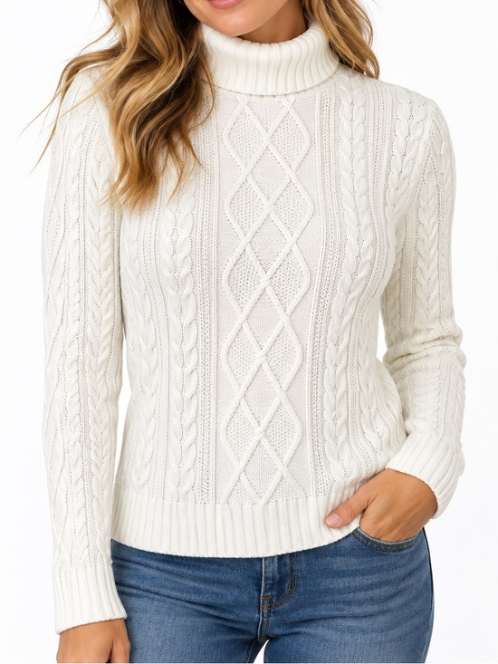 croft & barrow Sweaters - Croft & Barrow Women’s Medium White Cable Knit Turtleneck Sweater